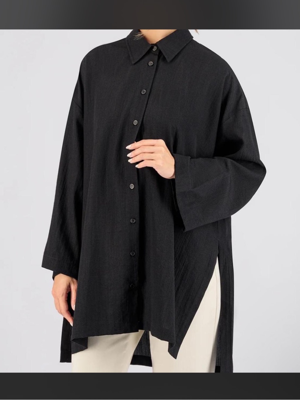 fares button down oversized tunic